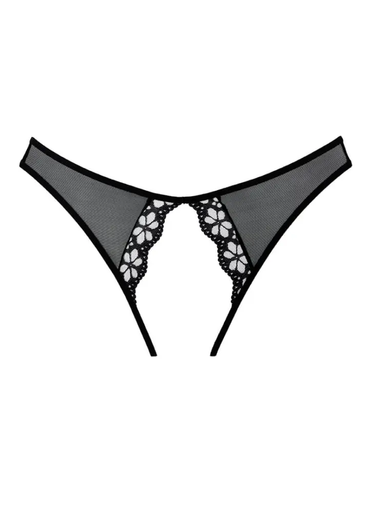 Perizoma nero in tulle e pizzo con aperture – Allure – foto 3