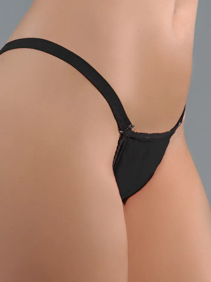 String wetlook nero a Y con retro strappy – Allure – foto 2