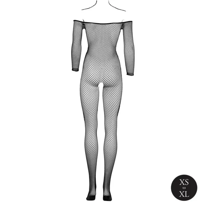 Bodystocking off-shoulder a rete con maniche lunghe e apertura – foto 4