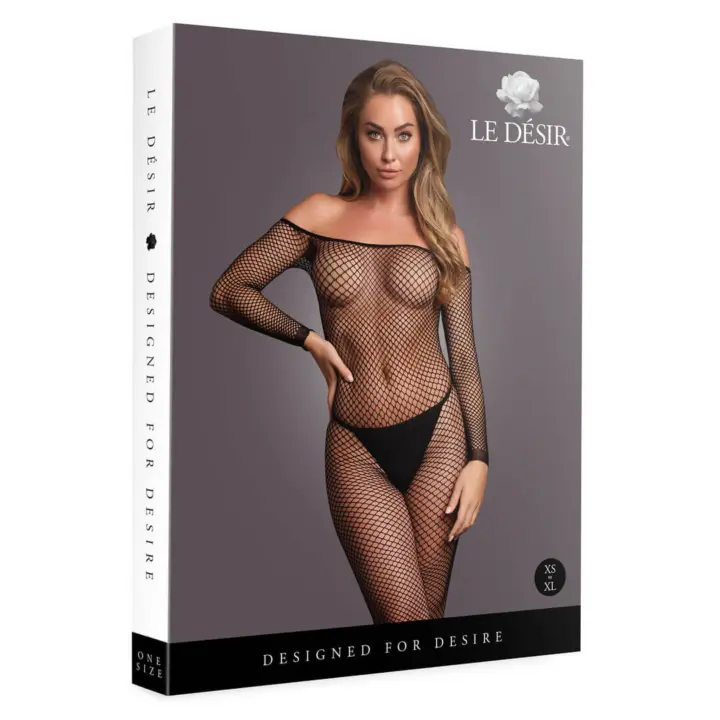 Bodystocking off-shoulder a rete con maniche lunghe e apertura – foto 6