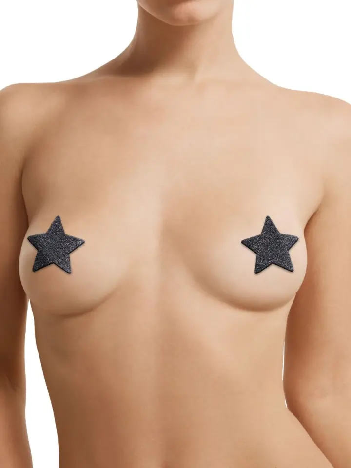 Set 3 paia Nipple cover adesivi neri cuore, stella e croce – foto 4