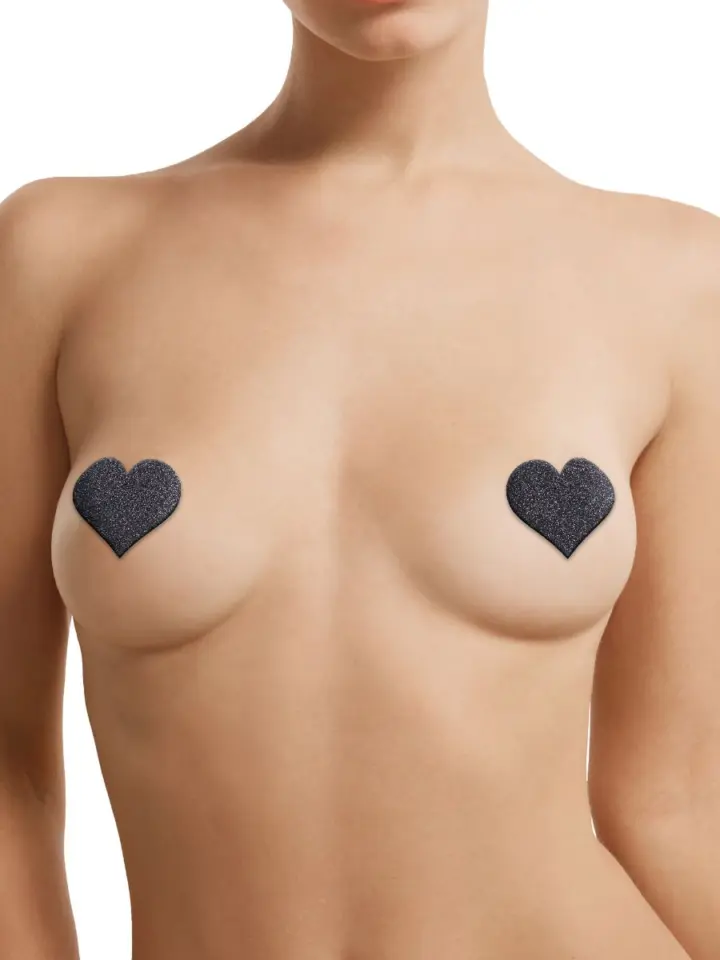 Set 3 paia Nipple cover adesivi neri cuore, stella e croce
