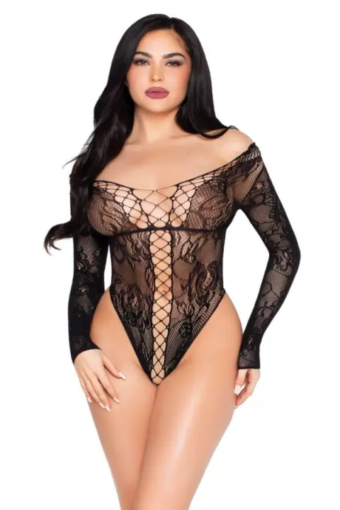 Body in rete e pizzo con maniche lunghe – Leg Avenue