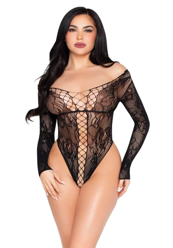 Body in rete e pizzo con maniche lunghe – Leg Avenue