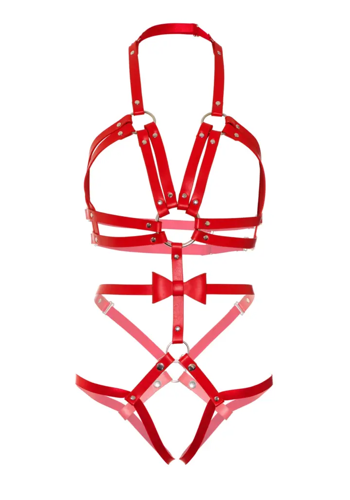 Kink Lingerie: sexy body harness rosso senza coppe – foto 3