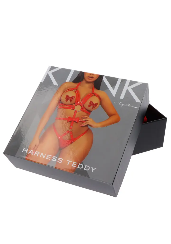 Kink Lingerie: sexy body harness rosso senza coppe – foto 4