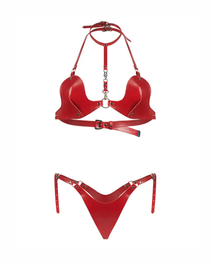 Completino Rosso Effetto Pelle Geometrico Inferro Obsessive – foto prodotto, fronte