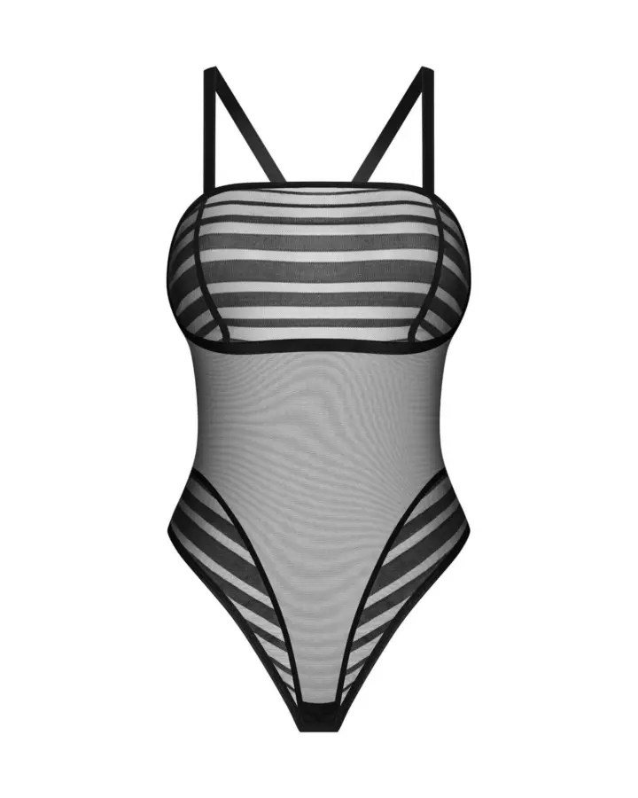 Body nero in tulle a righe Obsessive Lune Bellis – foto 5