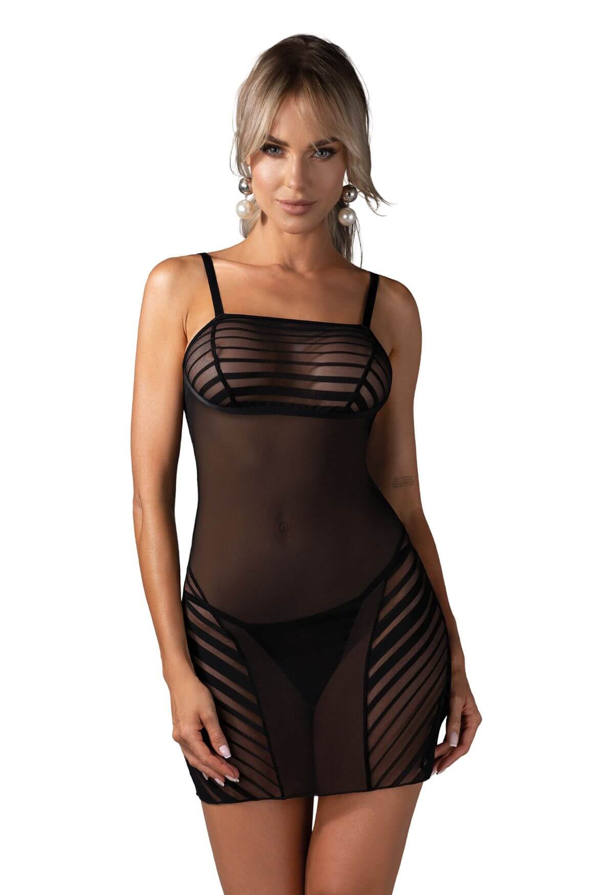 Chemise nera a righe con perizoma Obsessive Lune Bellis