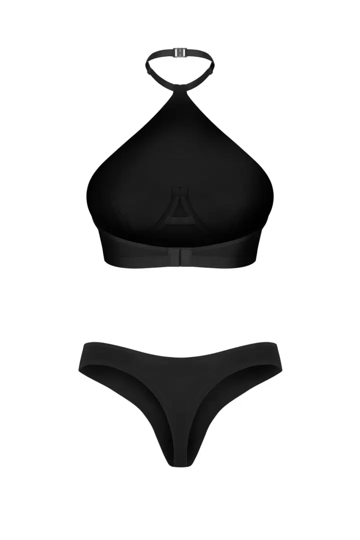 Set top halter e tanga nero con scritta in strass – foto 5