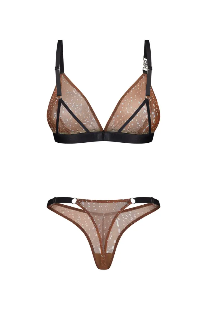 Set reggiseno e tanga animalier cerbiatto marrone e nero – foto 4