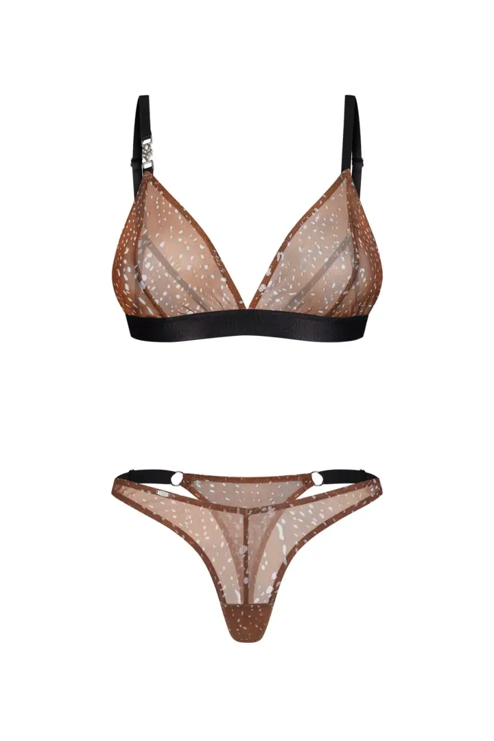 Set reggiseno e tanga animalier cerbiatto marrone e nero – foto 5