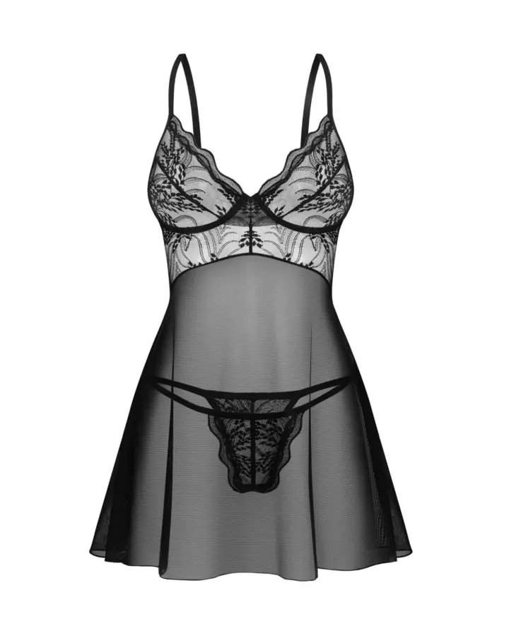 Obsessive Perisia babydoll nero in pizzo con tanga – foto 6