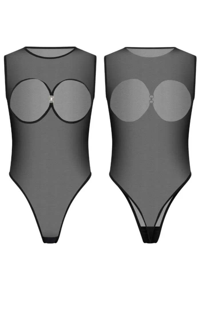 Body cupless nero in mesh senza maniche collo tondo – foto 6