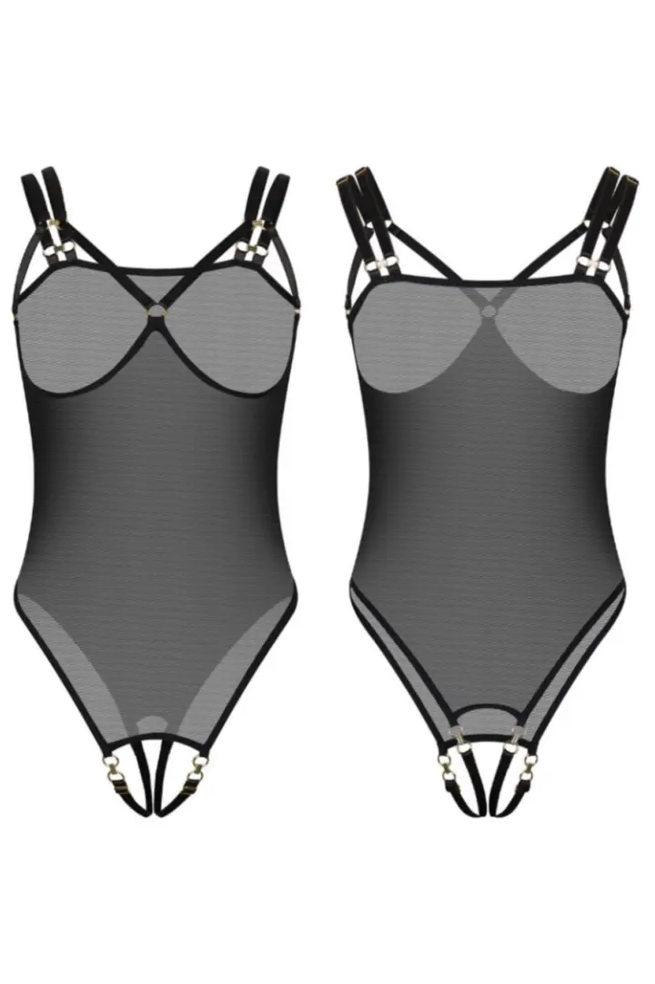 Kinky Diva Piquant body cupless e ouvert nero in mesh – foto 6