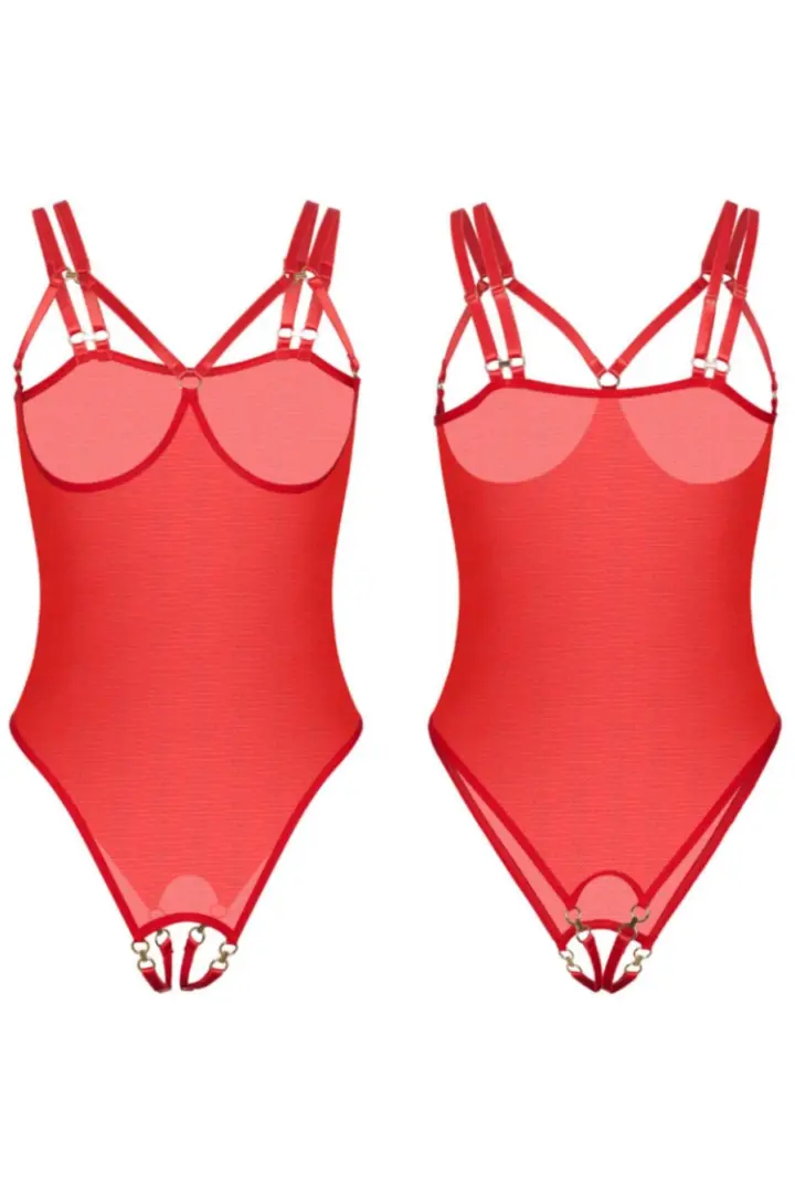Kinky Diva Piquant body cupless e ouvert rosso in mesh – foto 4