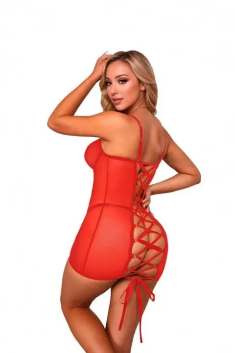 Chemise rossa trasparente allacciatura a corsetto posteriore