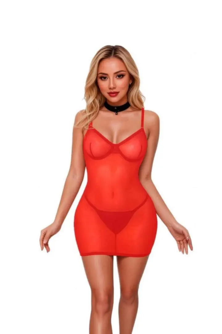 Chemise rossa trasparente allacciatura a corsetto posteriore – foto 2