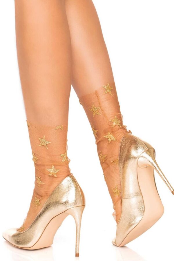 Leg Avenue Lingerie: calzini nude con disegni di stelle dorate