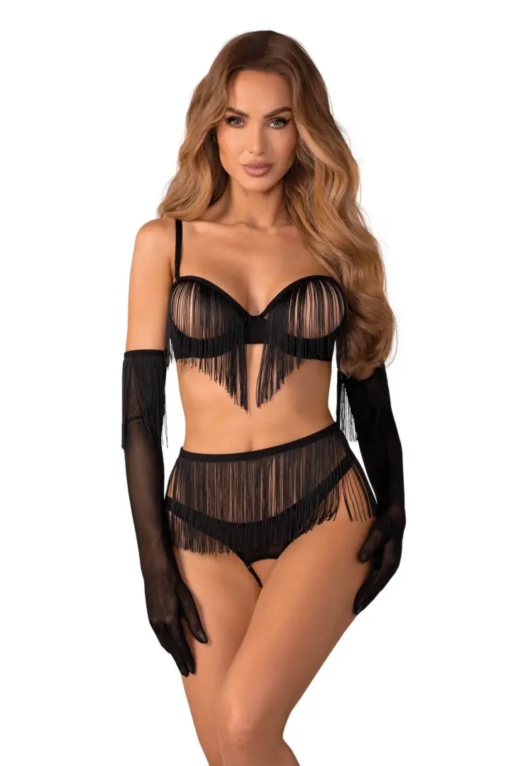 Obsessive Rossay set 4 pezzi nero con frange cupless ouvert
