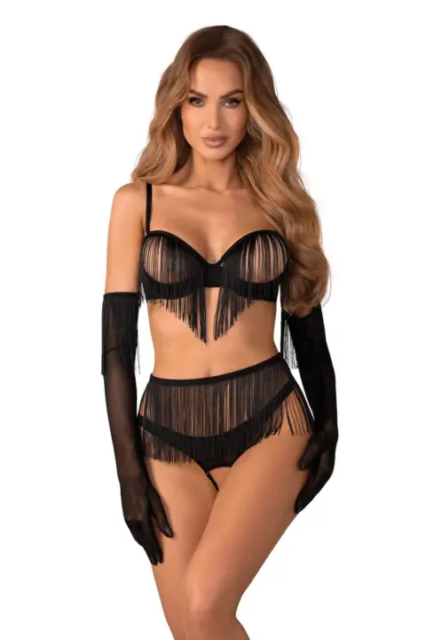 Obsessive Rossay set 4 pezzi nero con frange cupless ouvert