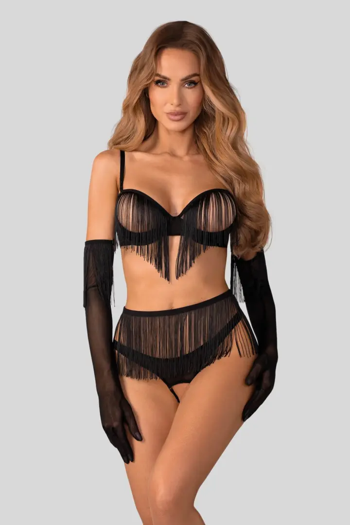 Obsessive Rossay set 4 pezzi nero con frange cupless ouvert – foto 4