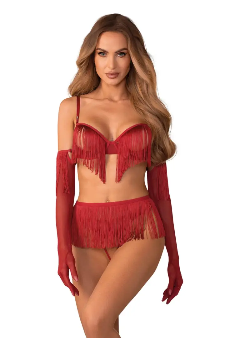 Obsessive Rossay set 4 pezzi rosso con frange cupless ouvert