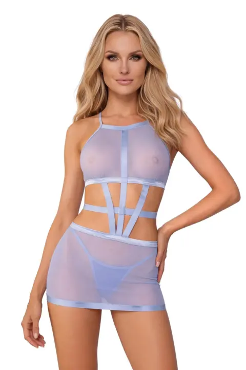 Obsessive Shaderi abito in tulle blu trasparente con perizoma