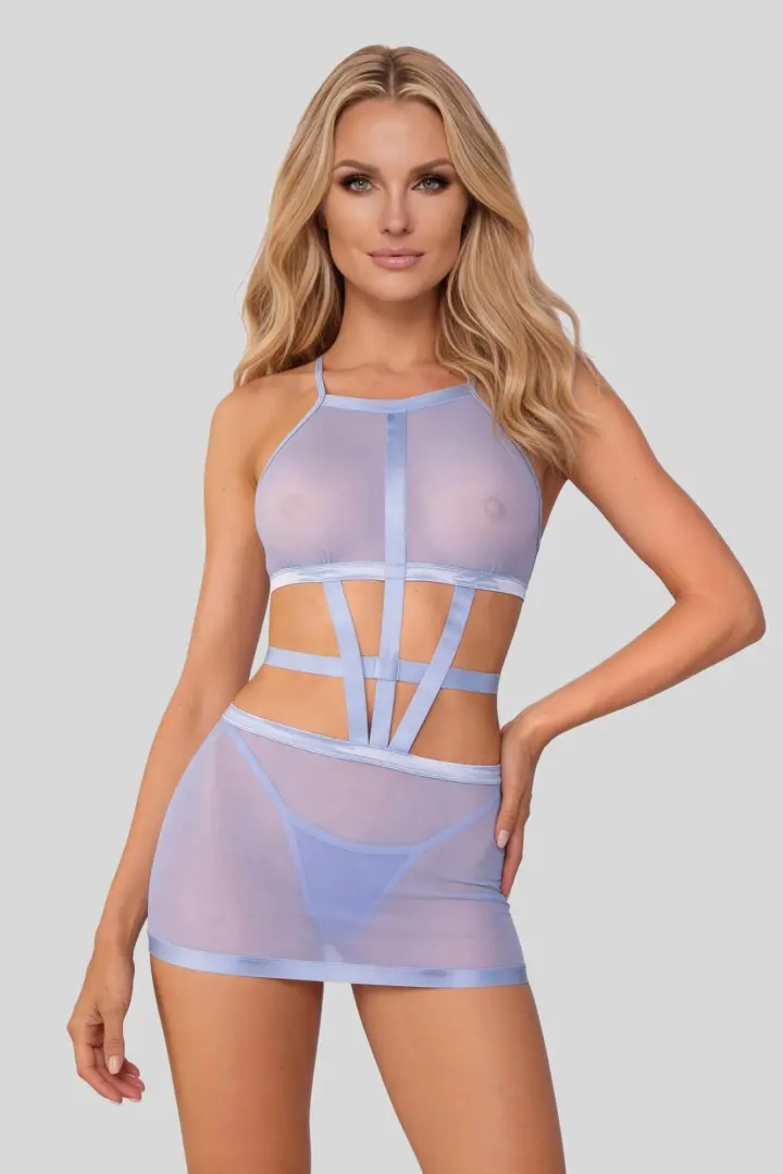 Obsessive Shaderi abito in tulle blu trasparente con perizoma – foto 3