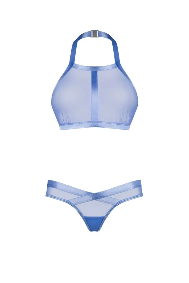 Obsessive Shaderi set top halter e perizoma tulle blu – foto 4