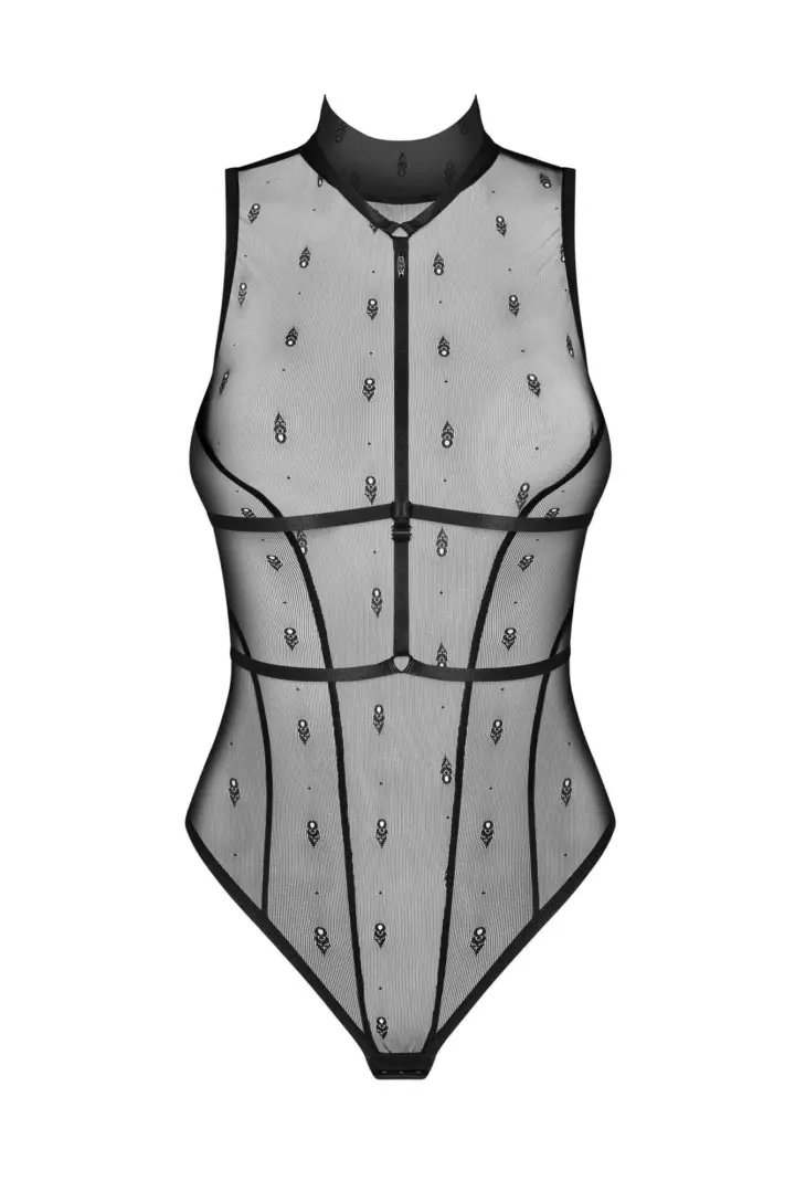 Obsessive Anniverse body collo alto con harness rete jacquard – foto 2