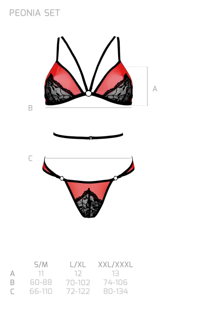 Passion Lingerie: Peonia sexy completino in tulle rosso e pizzo nero – foto 3