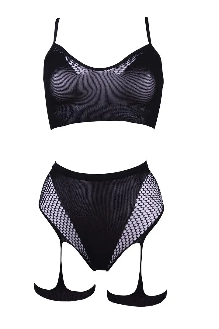 Completino 2 pezzi nero con top e fasce coscia integrate – foto 2