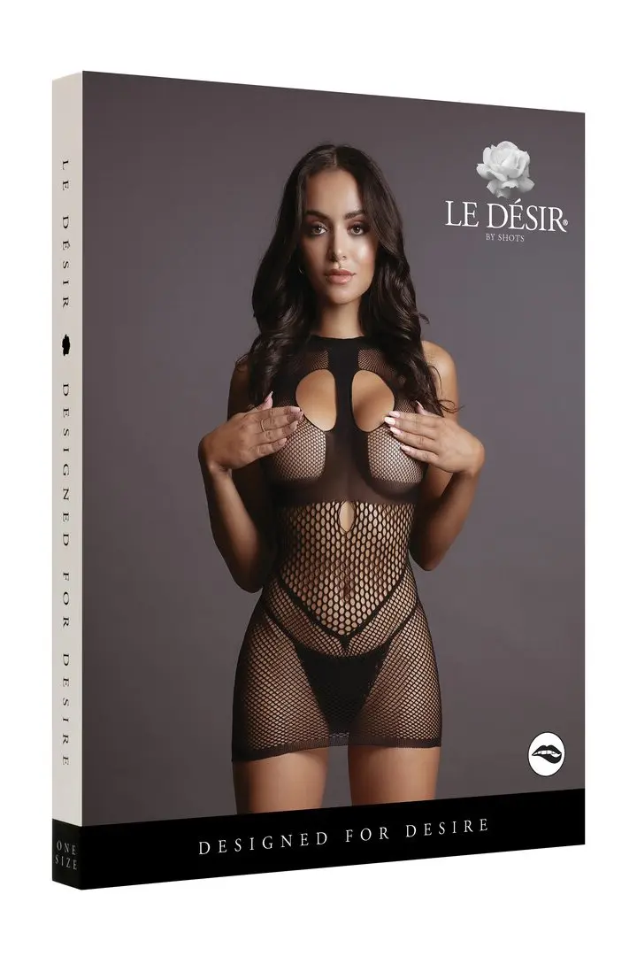 Duo Net mini abito nero a rete con coppe aperte – foto 7