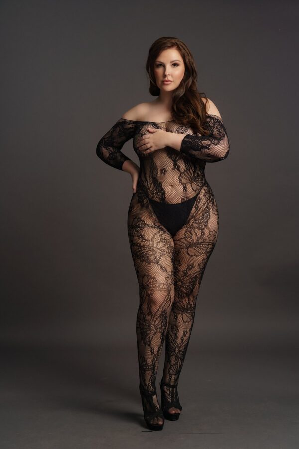 Lace Sleeved bodystocking Curvy aperta con maniche lunghe