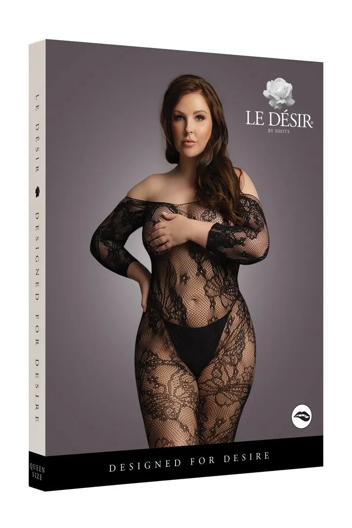 Lace Sleeved bodystocking Curvy aperta con maniche lunghe – foto 3