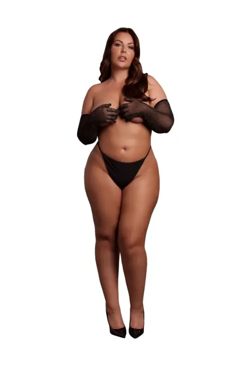 Shimmering Opera guanti lunghi Curvy neri glitter oro