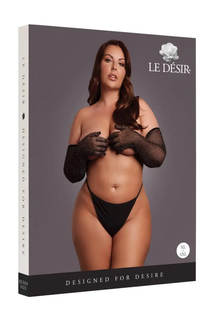 Shimmering Opera guanti lunghi Curvy neri glitter oro – foto 3