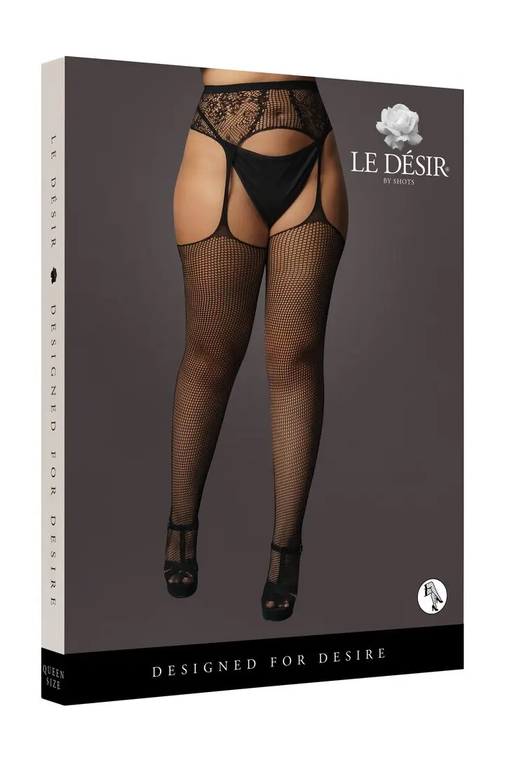 Fishnet & Lace calze Curvy a rete con reggicalze in pizzo – foto 5