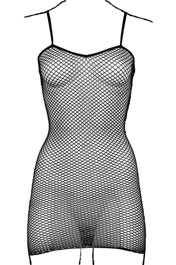 Mini abito Fishnet nero a rete con spalline sottili – foto 5
