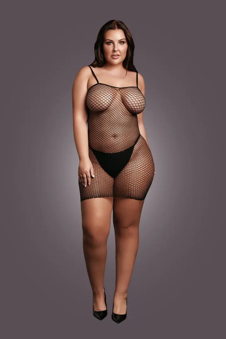 Mini abito Curvy a rete con spalline sottili