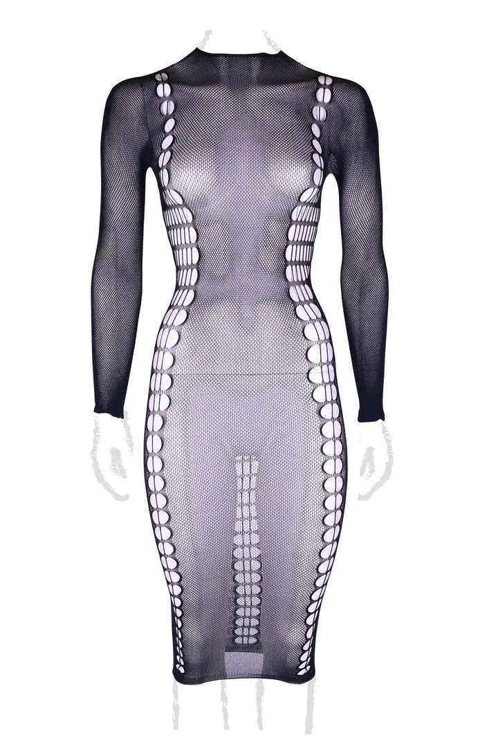 Carme XI abito Curvy nero collo alto con aperture – foto 3