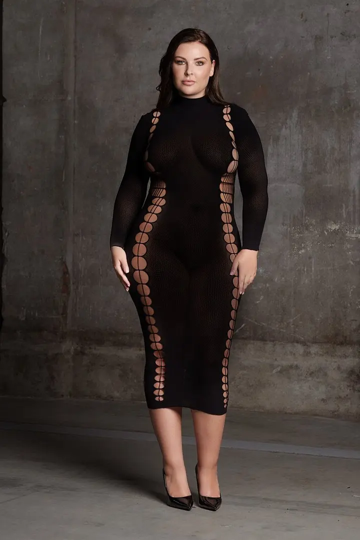 Carme XI abito Curvy nero collo alto con aperture