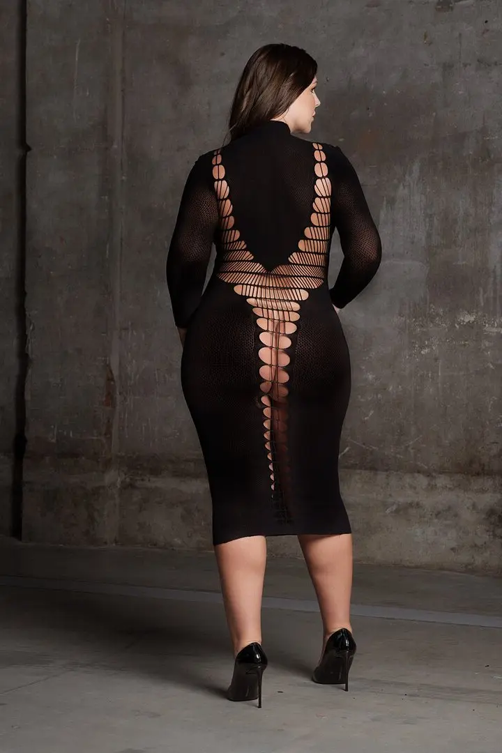 Carme XI abito Curvy nero collo alto con aperture – foto 2