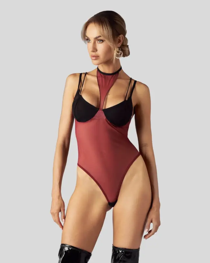 Obsessive Parisel Body Bordeaux e Nero con Choker – foto 7