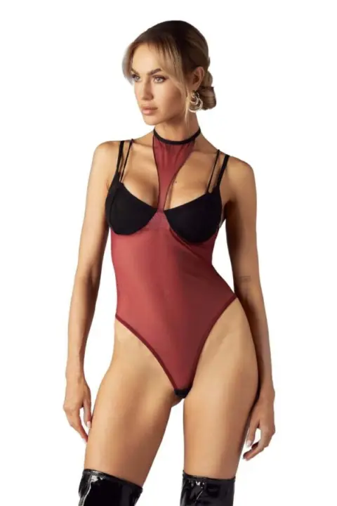 Obsessive Parisel Body Bordeaux e Nero con Choker