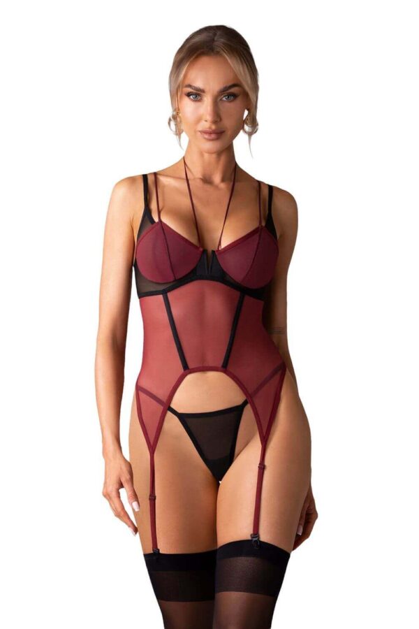Obsessive Parisel Corsetto Bordeaux con Perizoma