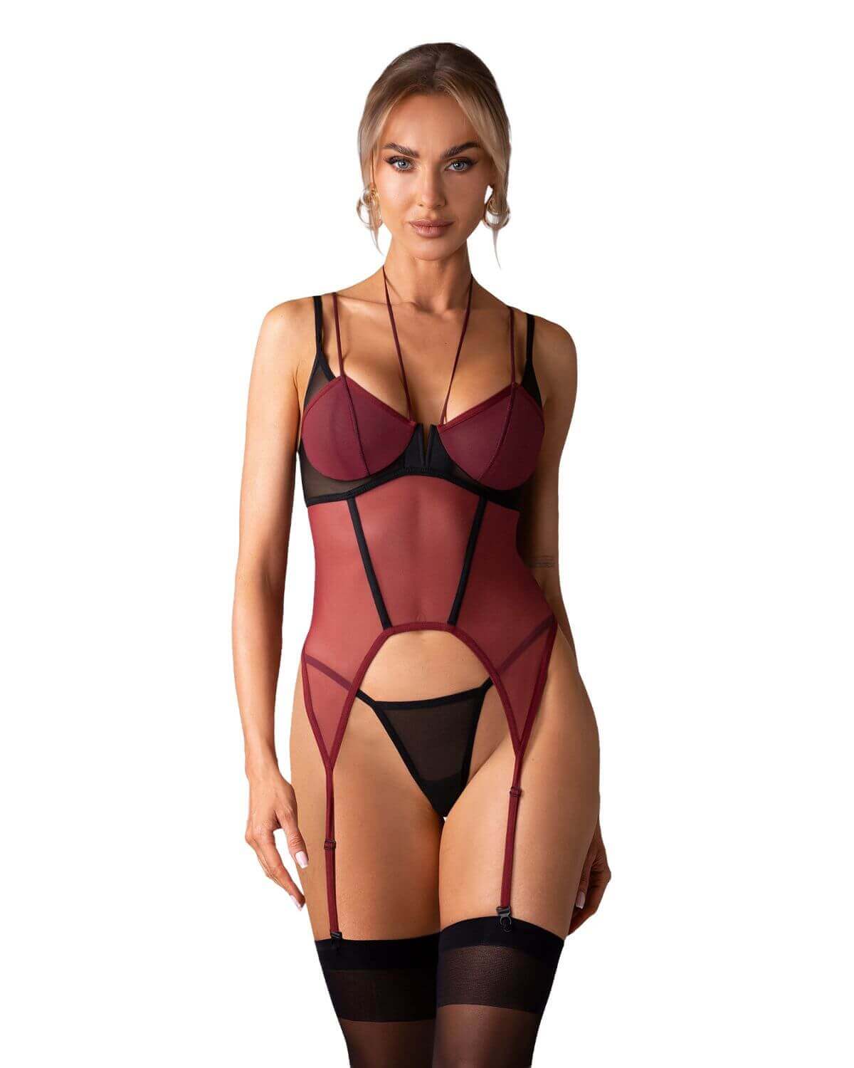 Obsessive Parisel Corsetto Bordeaux con Perizoma