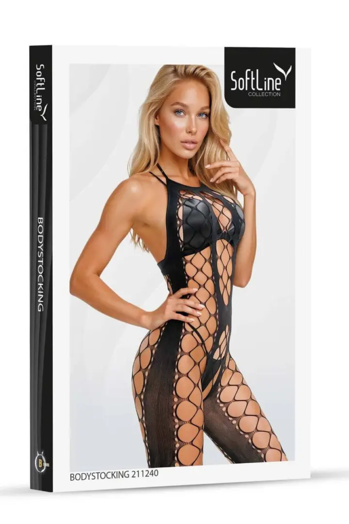 Bodystocking Nera Crotchless a Rete Geometrica Softline – foto 3