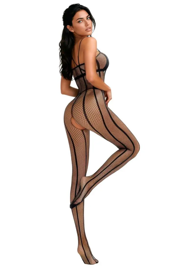 Bodystocking Nera Crotchless con Linee Geometriche Snellenti Softline – foto 2